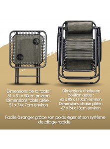 Lot 2 transats et table de Jardin